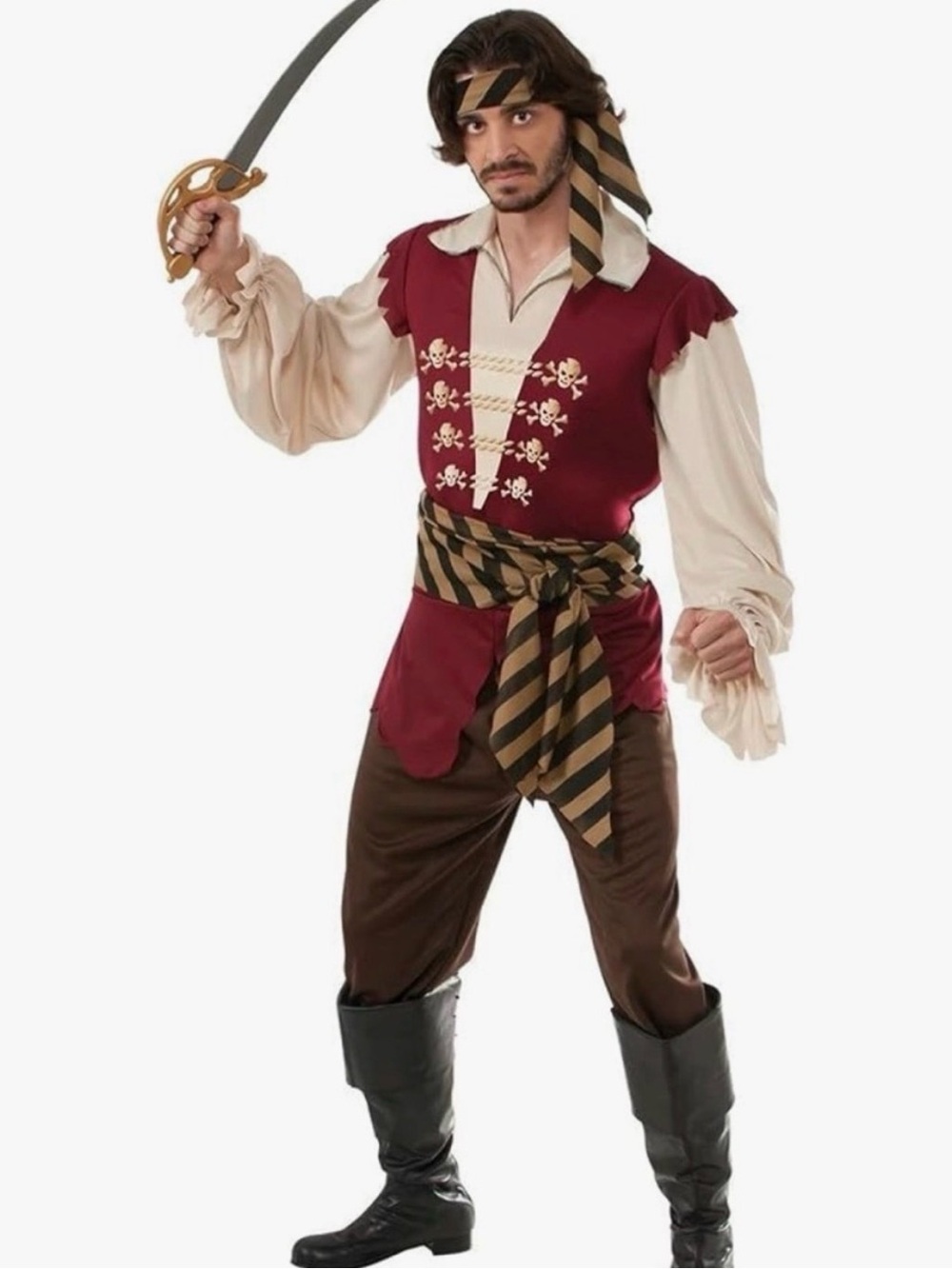 Pirate Raider Adult Costume #3,Men Size XLarge 38-42,Shirt with attached Vest, W
